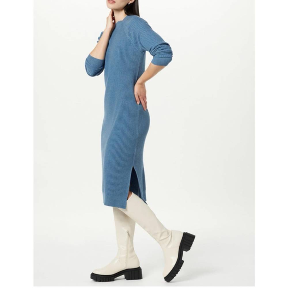 The Drop Women's Renata Rib Midi Blue Sapphire Sweater Dress S